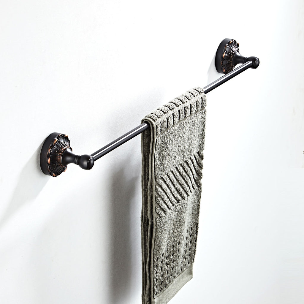 Antique Brass Towel Bar 56cm | Vintage Carved Single Bath Towel Rack