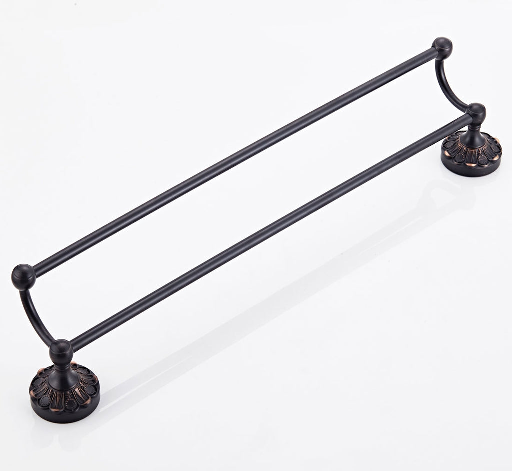 Antique Brass Double Towel Bar | 2-Tier Vintage Bath Towel Rack