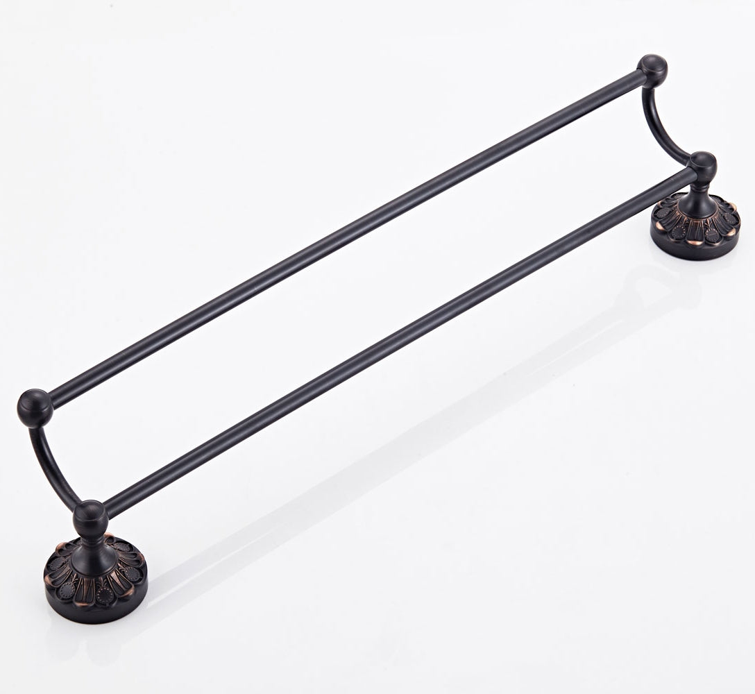 Antique Brass Double Towel Bar | 2-Tier Vintage Bath Towel Rack