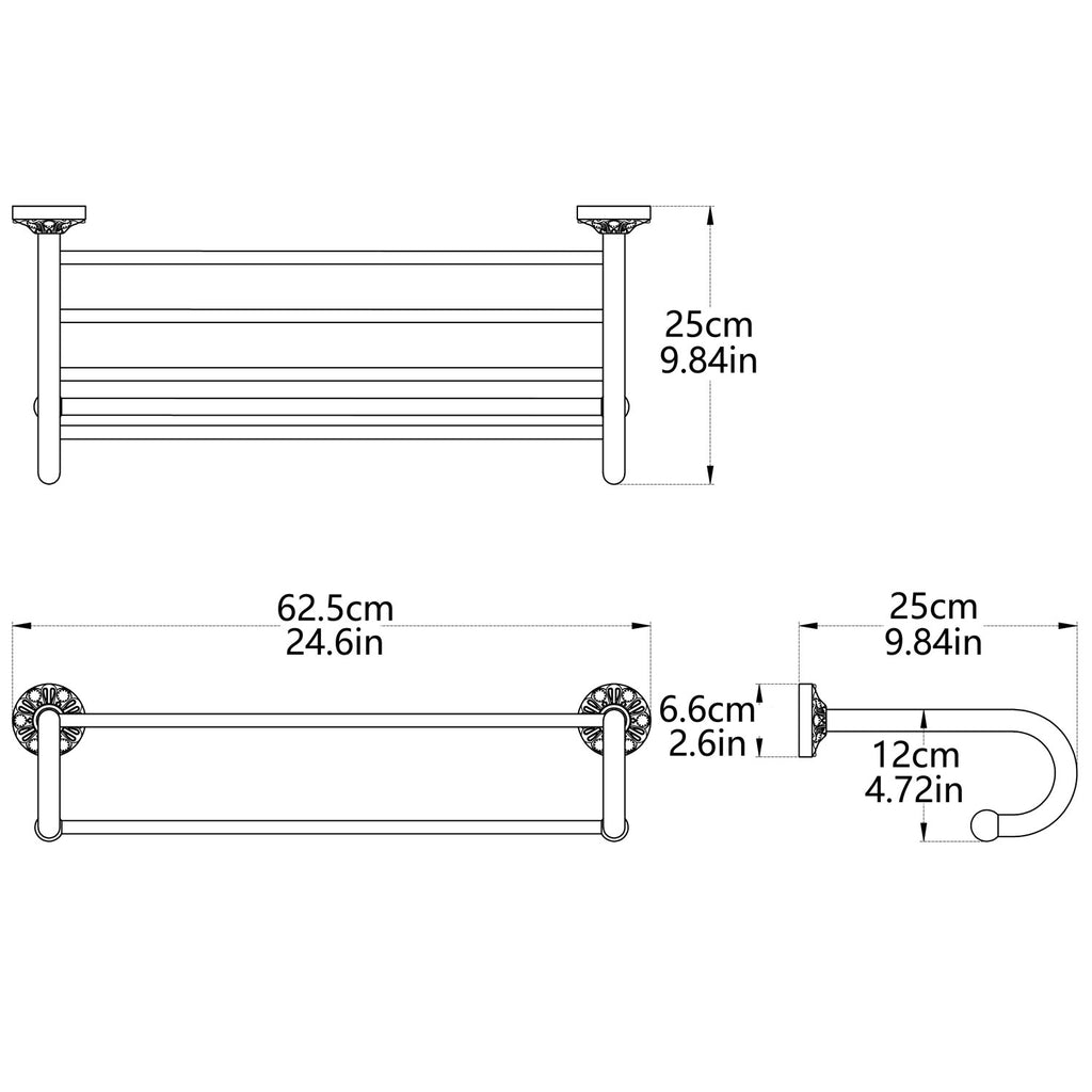 Antique Brass Towel Rack | 2-Tier Vintage Bath Towel Shelf with Towel Bar