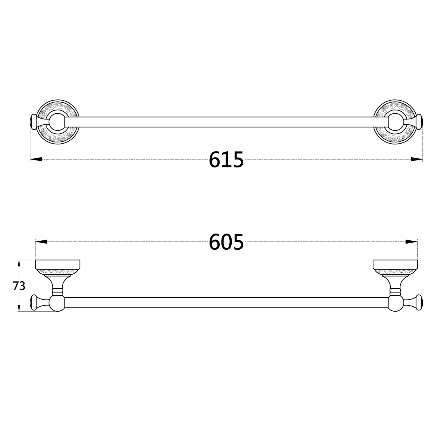 Rust-Proof Solid Brass Towel Holder | Ornate Vintage Bathroom Towel Rail
