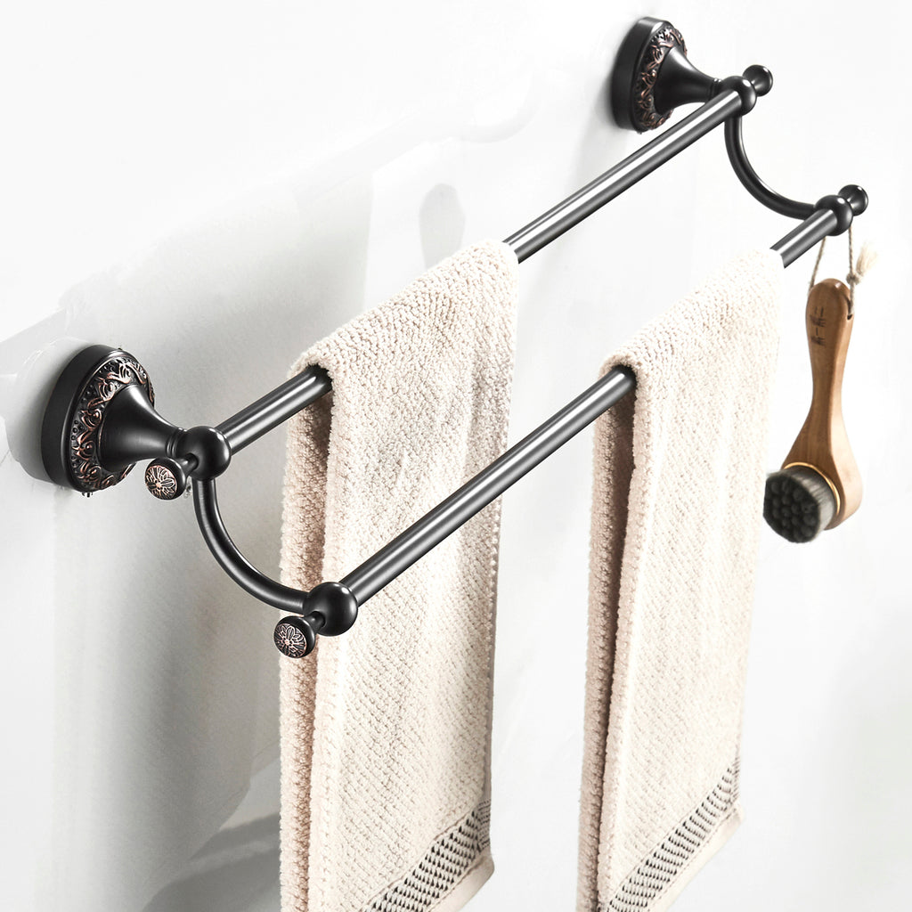 Rust-Proof Solid Brass Double Towel Holder | 61.5cm Wall-Mounted Bathroom Rail