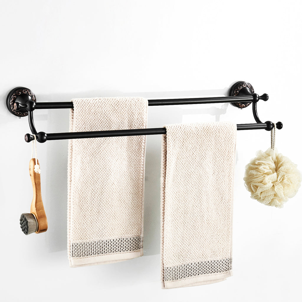 Rust-Proof Solid Brass Double Towel Holder | 61.5cm Wall-Mounted Bathroom Rail