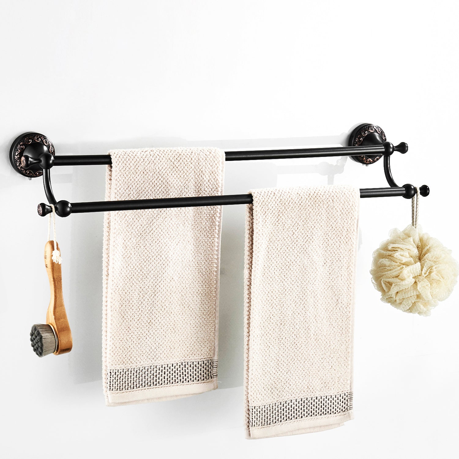 Rust-Proof Solid Brass Double Towel Holder | 61.5cm Wall-Mounted Bathroom Rail