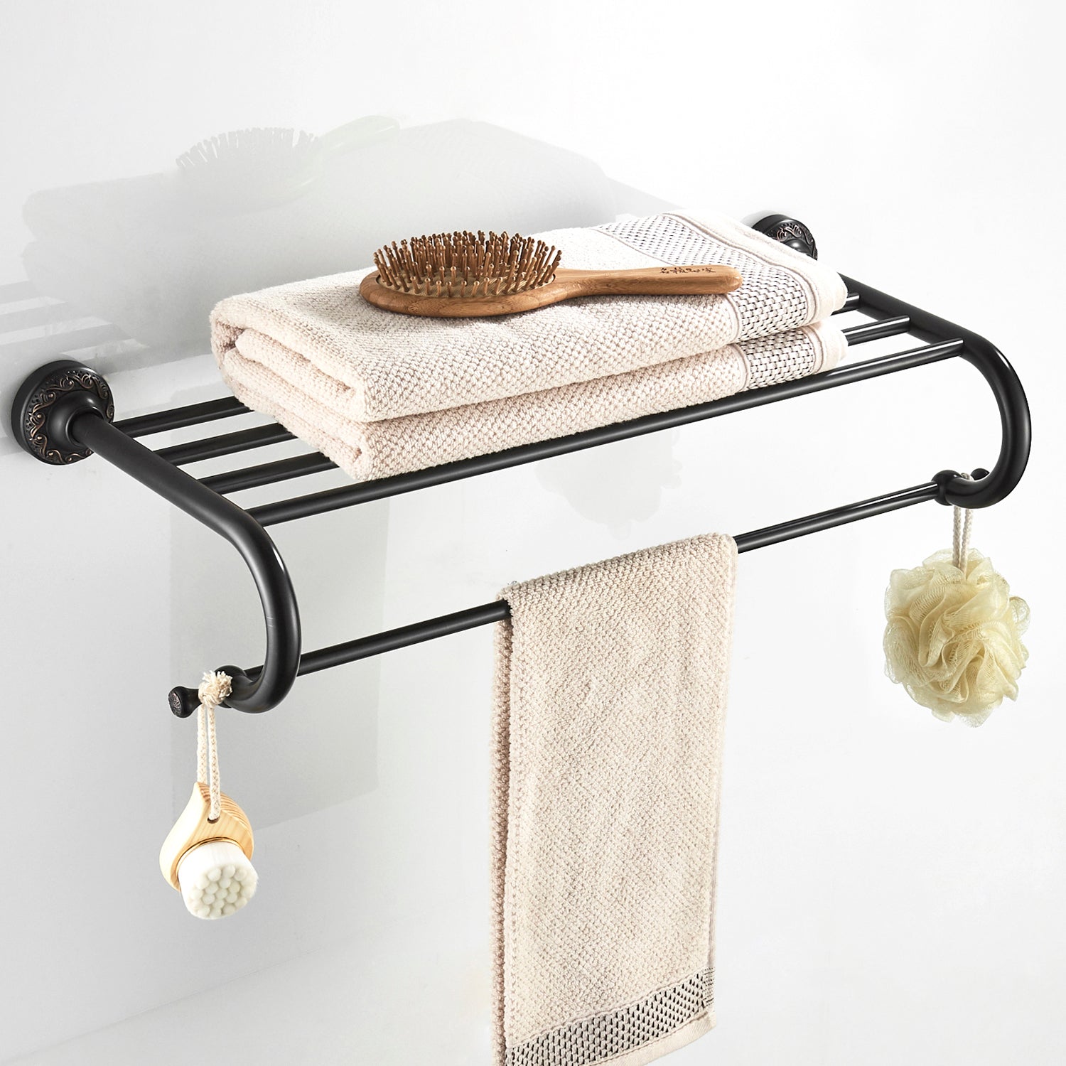 Rust-Proof Solid Brass Towel Shelf | 62.5cm Wall-Mounted 2-Tier Bathroom Rack