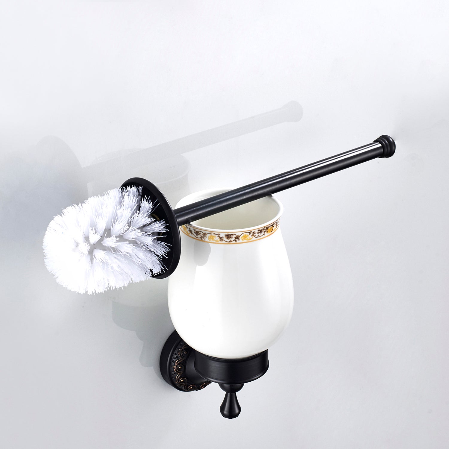 Antique Brass Toilet Brush Holder | Vintage Ceramic Bathroom Toilet Brush Set