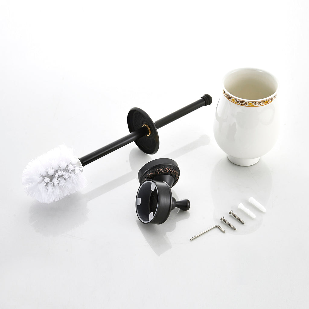 Antique Brass Toilet Brush Holder | Vintage Ceramic Bathroom Toilet Brush Set