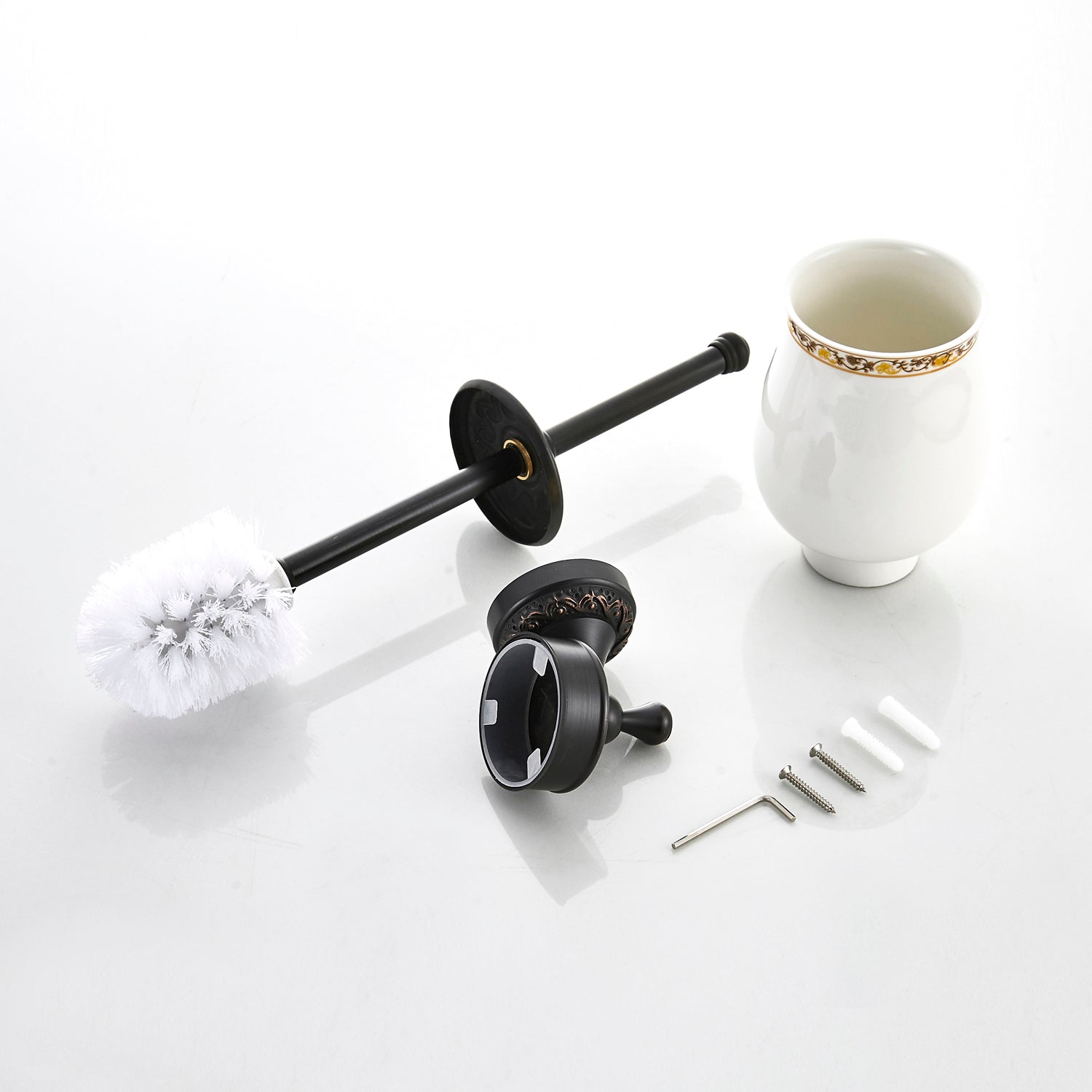 Antique Brass Toilet Brush Holder | Vintage Ceramic Bathroom Toilet Brush Set