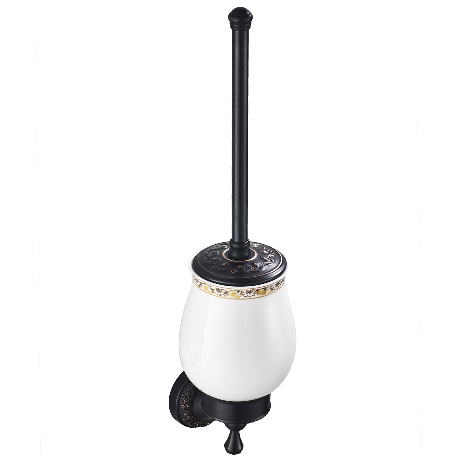 Antique Brass Toilet Brush Holder | Vintage Ceramic Bathroom Toilet Brush Set