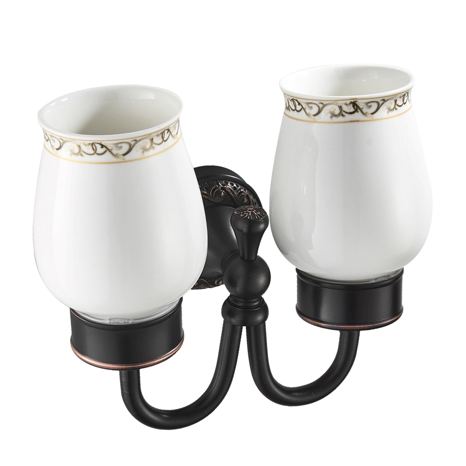 Rust-Proof Solid Brass Toothbrush Holder | Removable Double Ceramic Cups