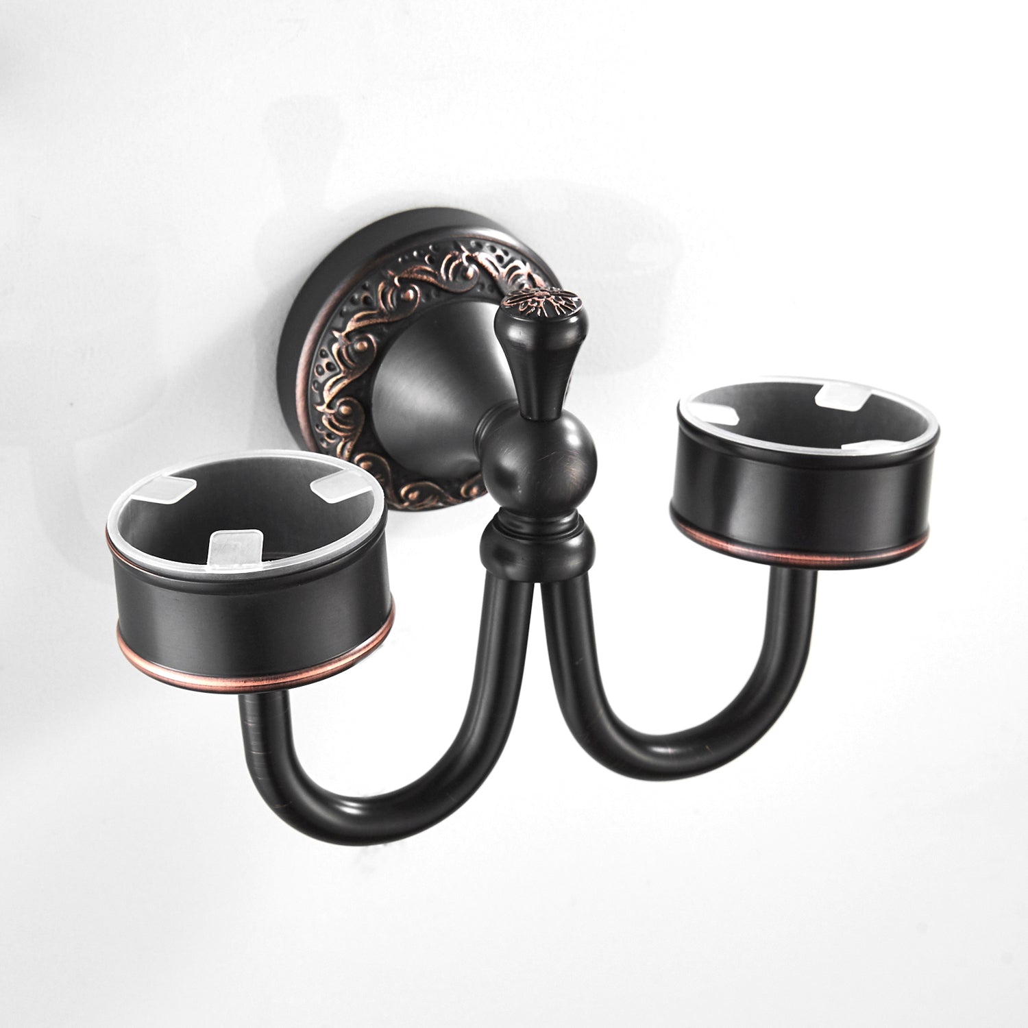 Rust-Proof Solid Brass Toothbrush Holder | Removable Double Ceramic Cups