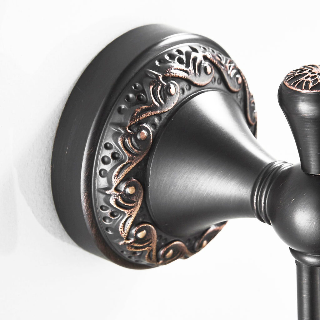 Antique Brass Double Robe Hook | Vintage Scroll Carved Bathroom Towel Hook