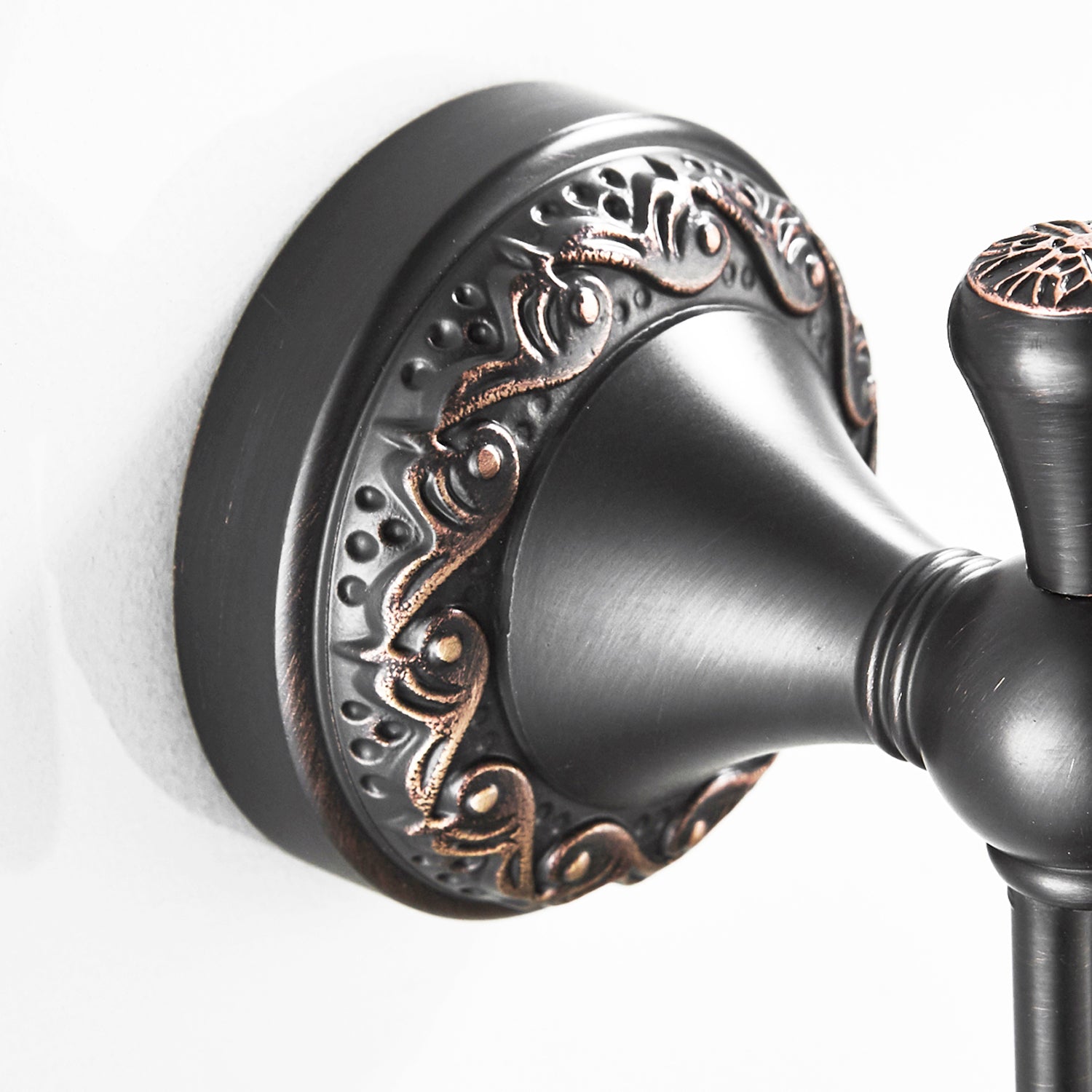 Antique Brass Double Robe Hook | Vintage Scroll Carved Bathroom Towel Hook
