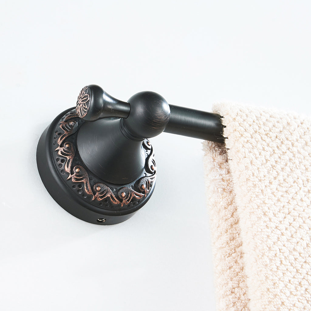 Antique Brass Towel Bar 29.5cm | Vintage Scroll Carved Open-End Towel Holder