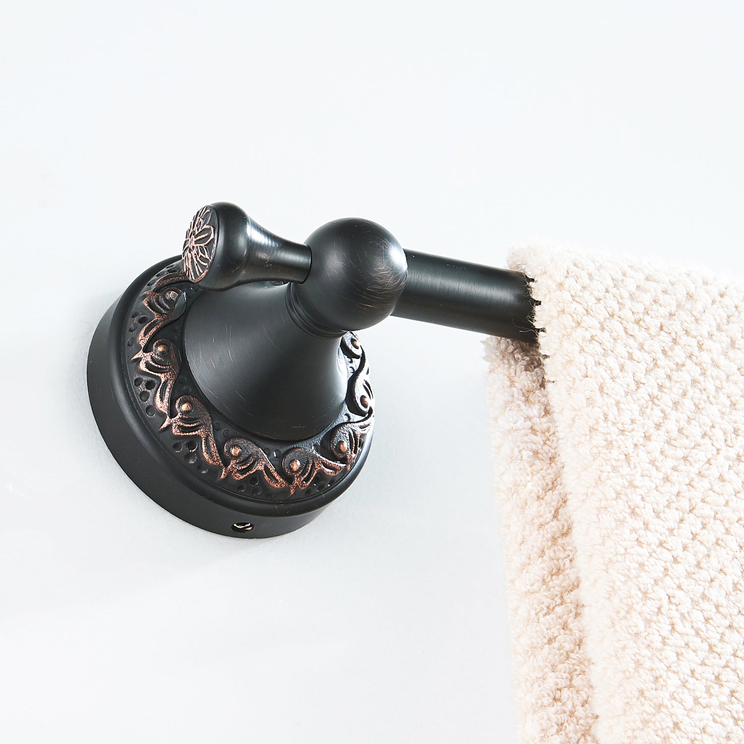 Antique Brass Towel Bar 29.5cm | Vintage Scroll Carved Open-End Towel Holder
