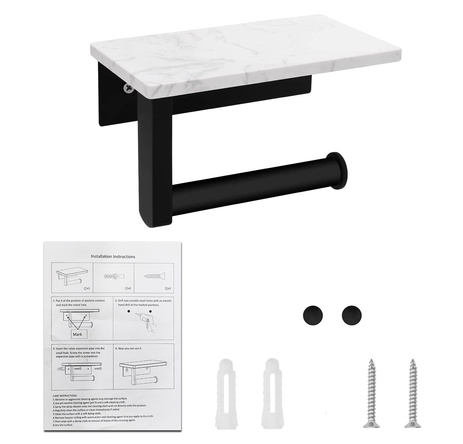 Stainless Steel Toilet Paper Holder with Marble Shelf ,Wall Mounted