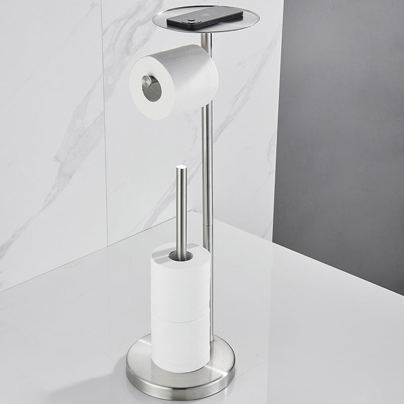 Stainless Steel Freestanding Toilet Paper Holder with Shelf | 5-Roll Storage | Stable Bathroom Stand