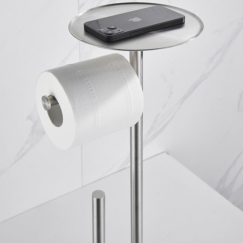 Stainless Steel Freestanding Toilet Paper Holder with Shelf | 5-Roll Storage | Stable Bathroom Stand