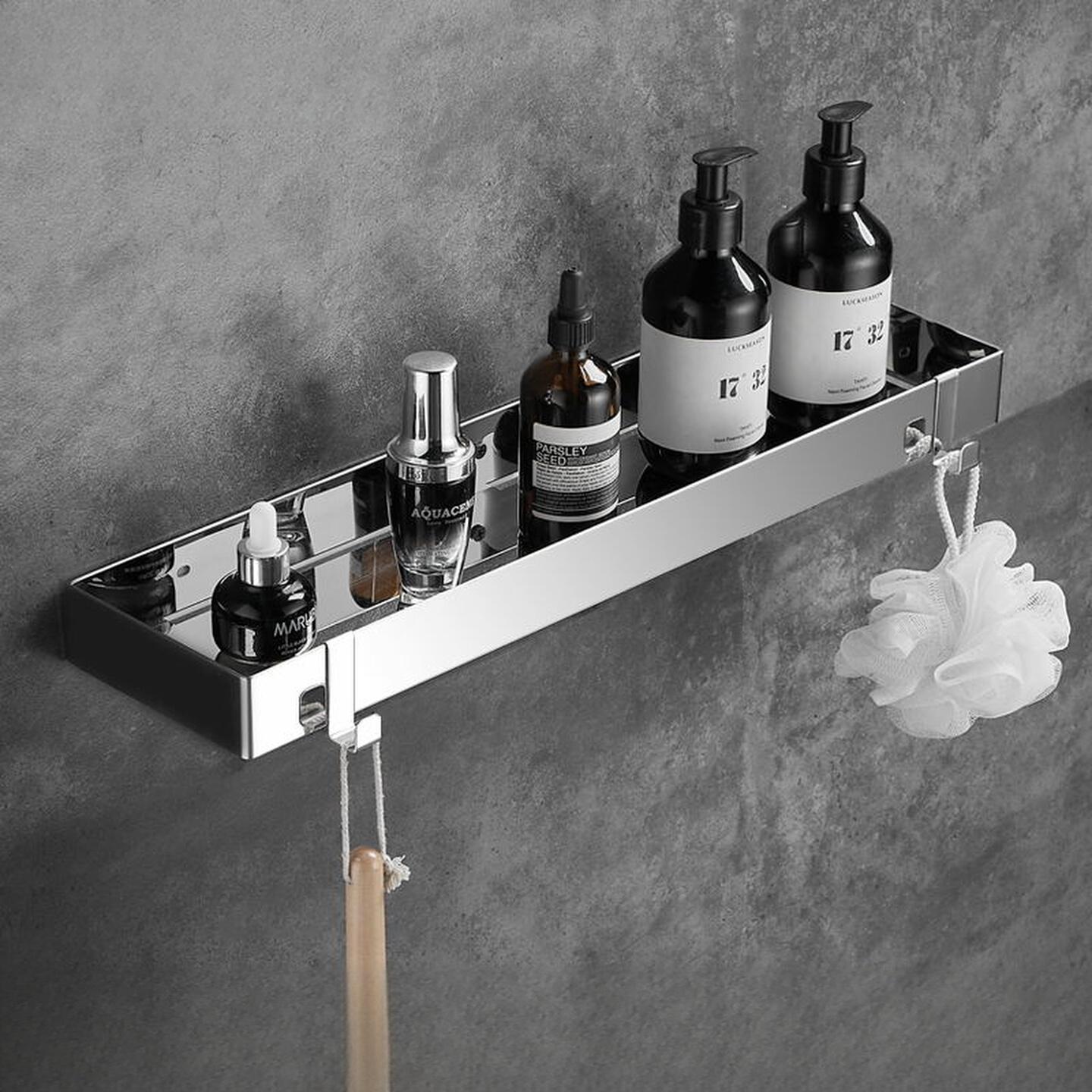 Rustproof 304 Stainless Steel Shower Caddy | 15KG No-Drill Wall Shelf | 30-60cm Multi-Size