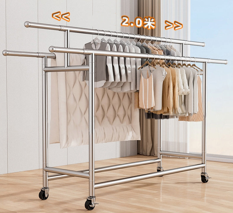 Adjustable SUS304 Stainless Steel Clothes Drying Rack - Heavy-Duty Rolling Laundry Rack