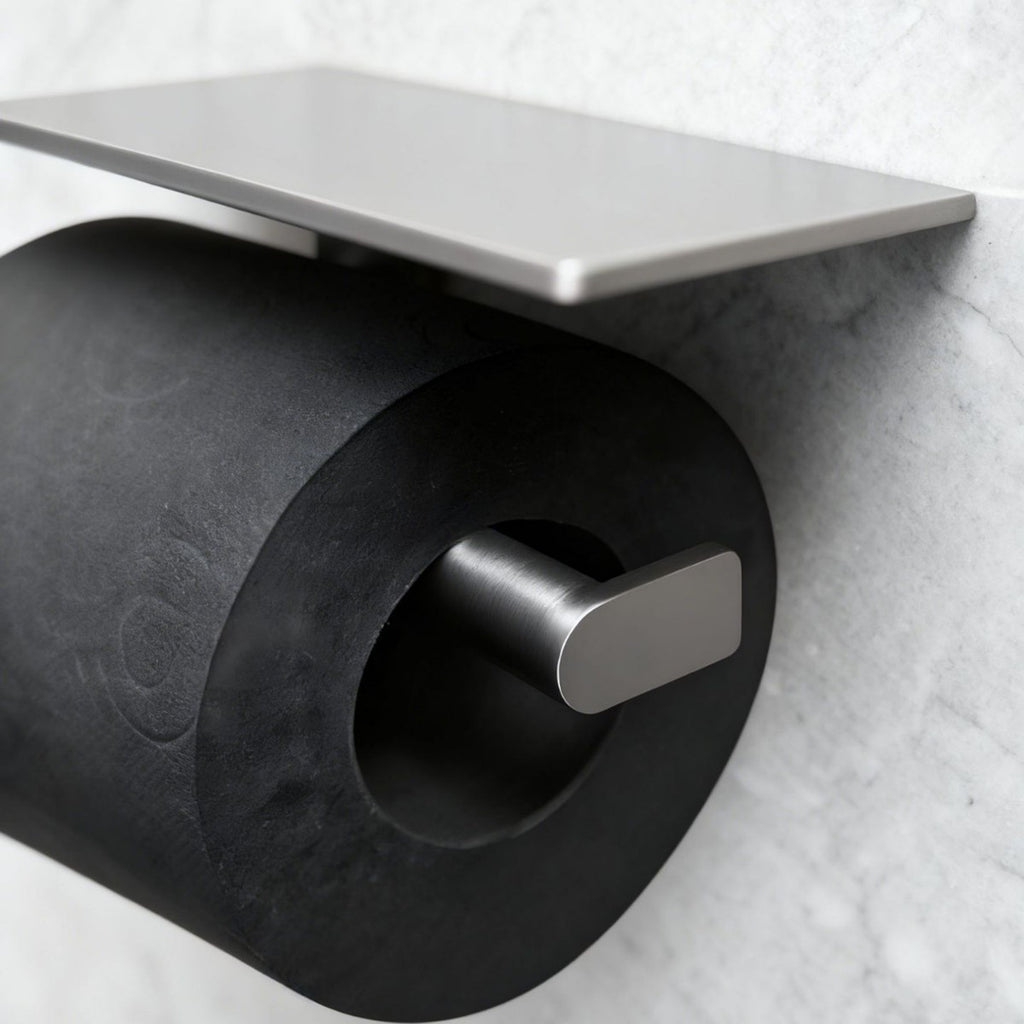 Brass Toilet Paper Holder with Shelf | 2-in-1 Multifunctional Bathroom Tissue Roll Holder | Space-Saving Wall Mounted Phone Shelf