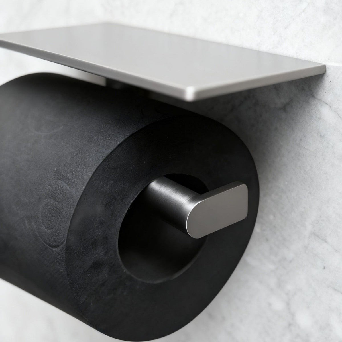 Brass Toilet Paper Holder with Shelf | 2-in-1 Multifunctional Bathroom Tissue Roll Holder | Space-Saving Wall Mounted Phone Shelf