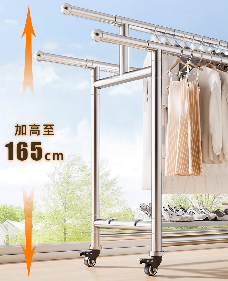 Adjustable SUS304 Stainless Steel Clothes Drying Rack - Heavy-Duty Rolling Laundry Rack