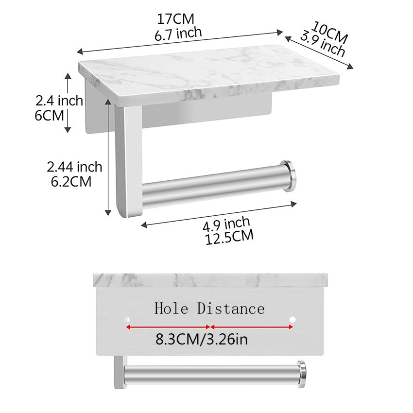 Stainless Steel Toilet Paper Holder with Marble Shelf ,Wall Mounted