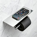 Brass Toilet Paper Holder with Shelf | 2-in-1 Multifunctional Bathroom Tissue Roll Holder | Space-Saving Wall Mounted Phone Shelf
