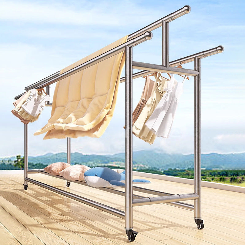 Adjustable SUS304 Stainless Steel Clothes Drying Rack - Heavy-Duty Rolling Laundry Rack