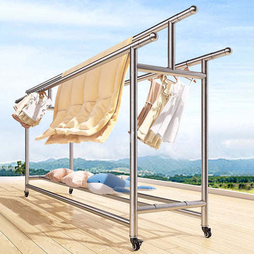 Adjustable SUS304 Stainless Steel Clothes Drying Rack - Heavy-Duty Rolling Laundry Rack